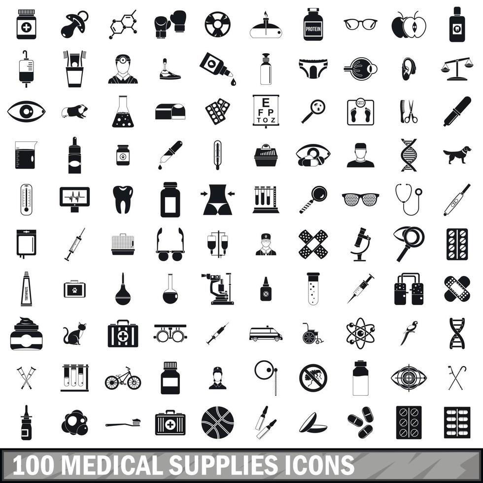 100 medical supplies icons set, simple style vector