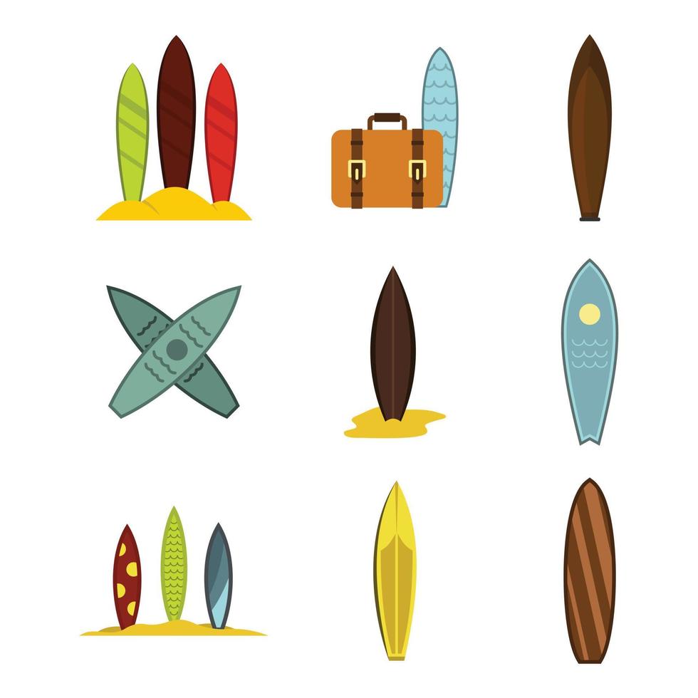 Surf board icon set, flat style vector