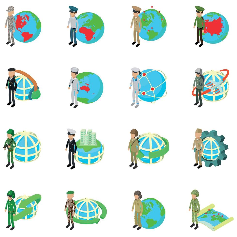 Military protection icons set, isometric style vector