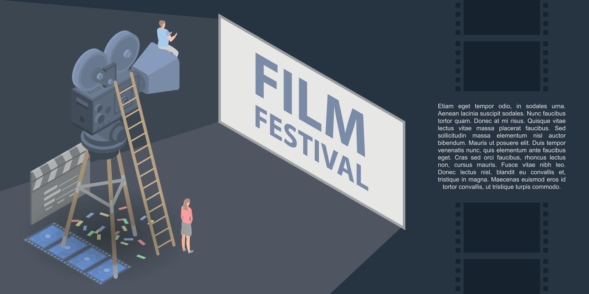 banner de concepto de festival de cine, estilo isométrico vector
