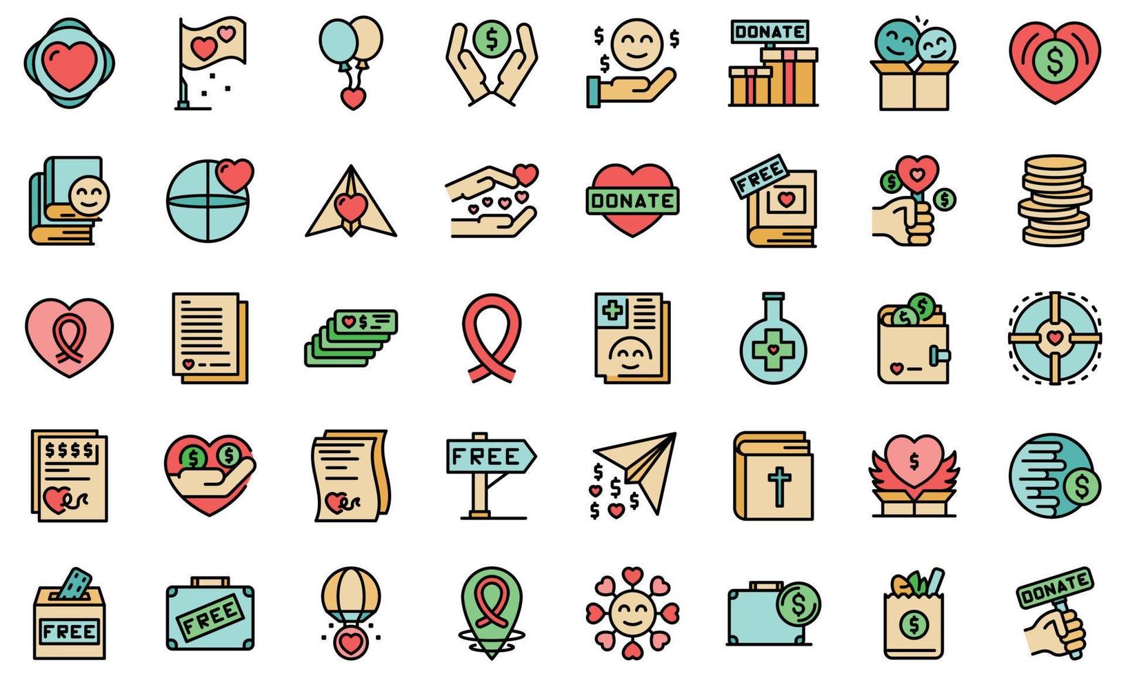 conjunto de iconos de donaciones caritativas vector plano