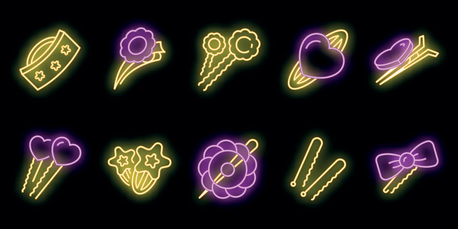 Barrette icons set vector neon