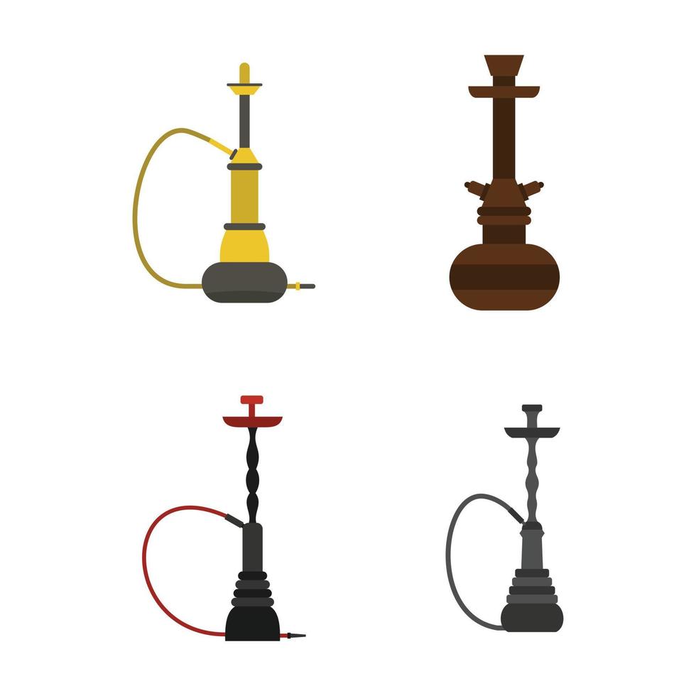 Hookah icon set, flat style vector