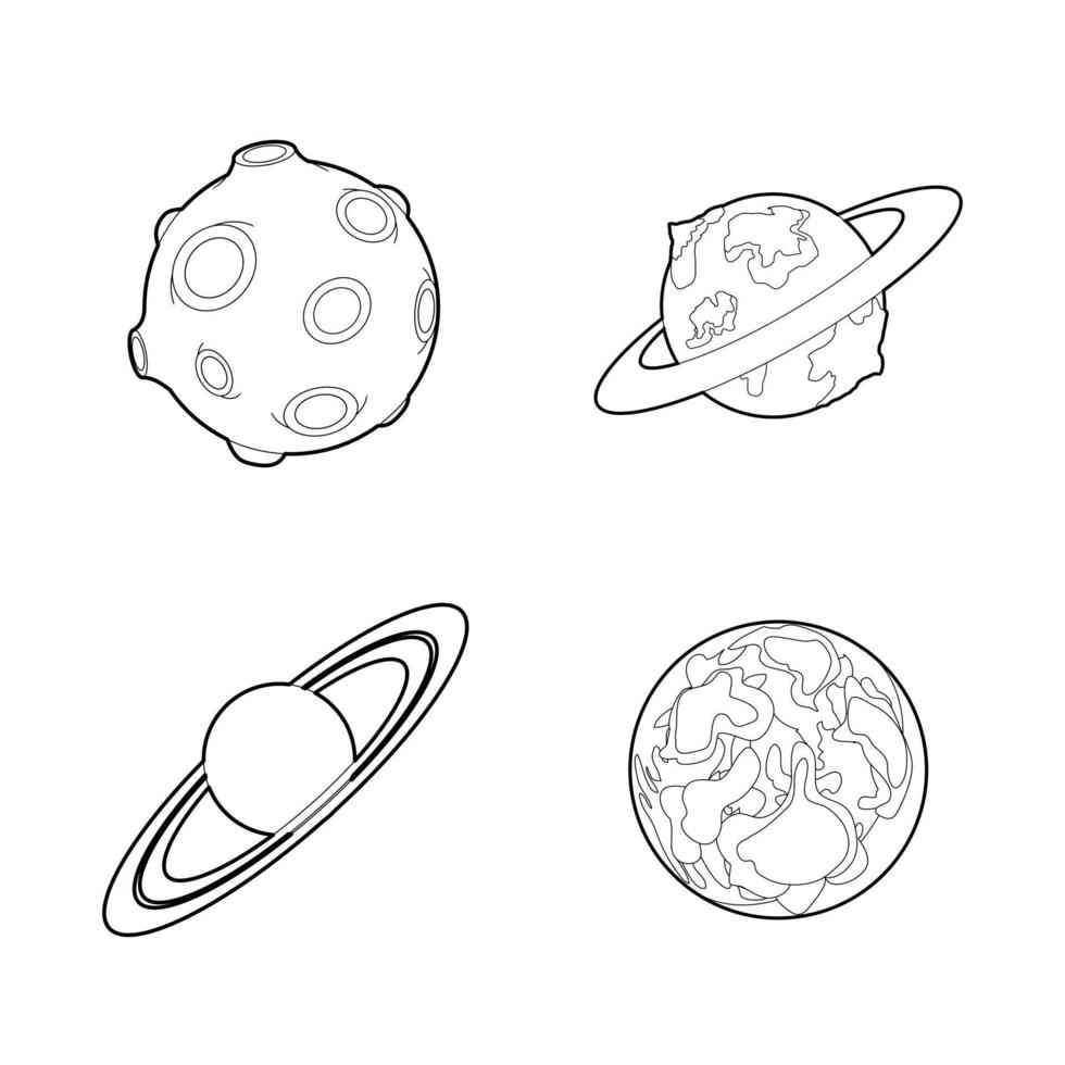 Planet icon set, outline style vector