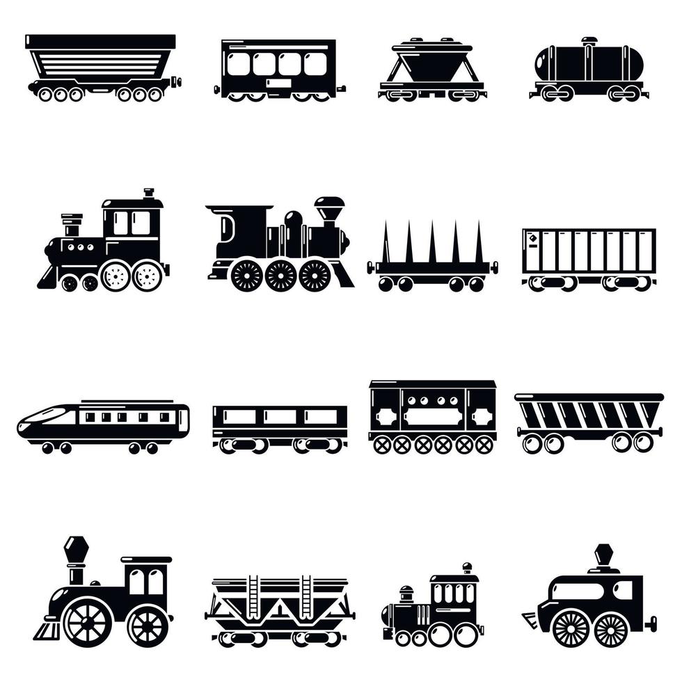 Railway carriage icons set, simple style vector