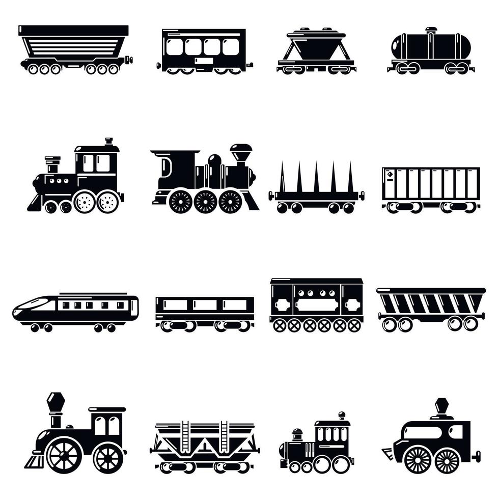 conjunto de iconos de vagones de ferrocarril, estilo simple vector