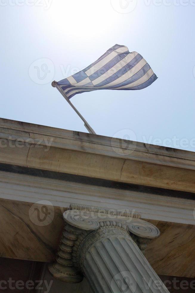 Greek national flag waving in the wind photo