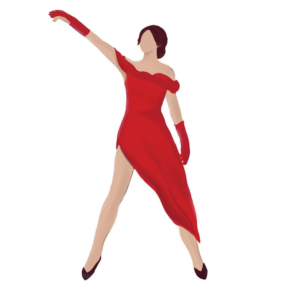 mujer bailando baile de salón en el salón de baile, en la fiesta de graduación en la escuela, baile de bodas, ilustración vectorial vector