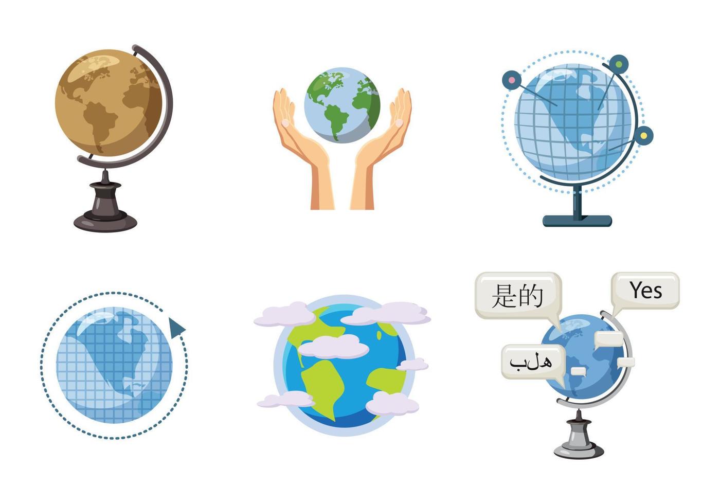 Global icon set, cartoon style vector