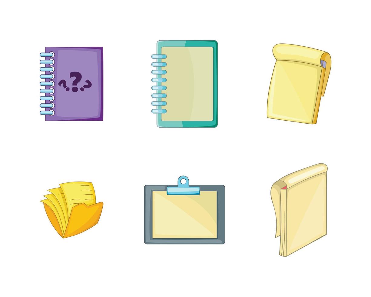conjunto de iconos de cuaderno, estilo de dibujos animados vector
