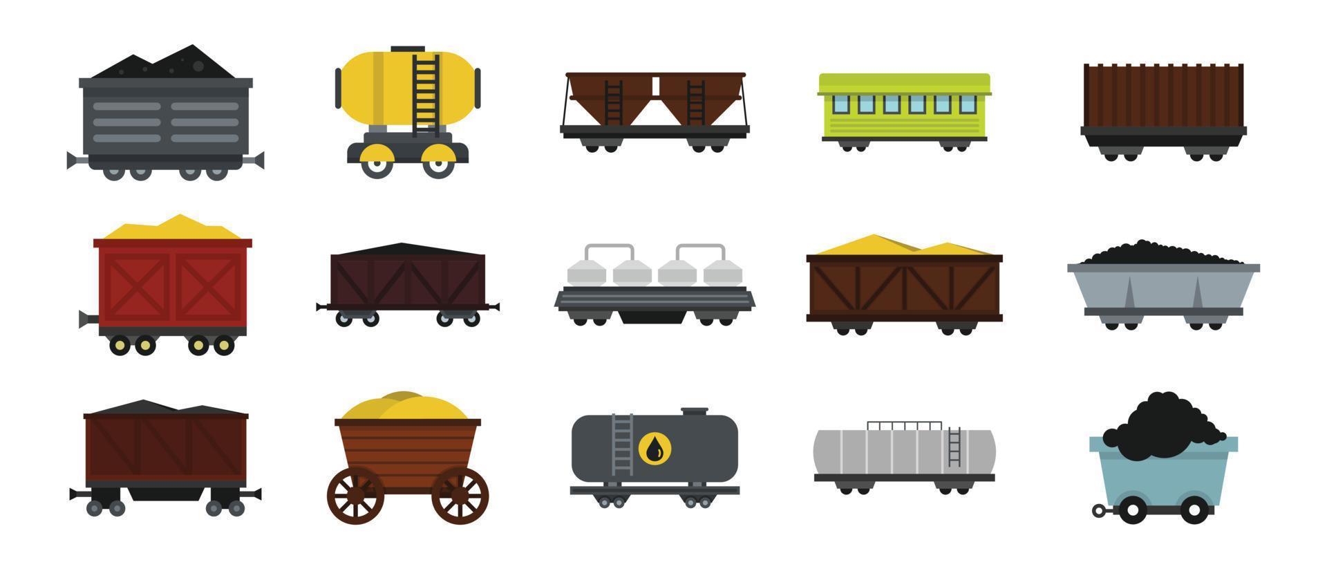 conjunto de iconos de vagón, estilo plano vector