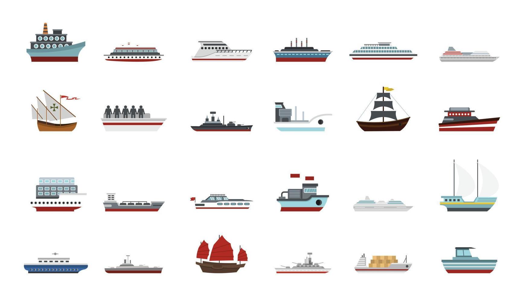 Ship icon set, flat style vector