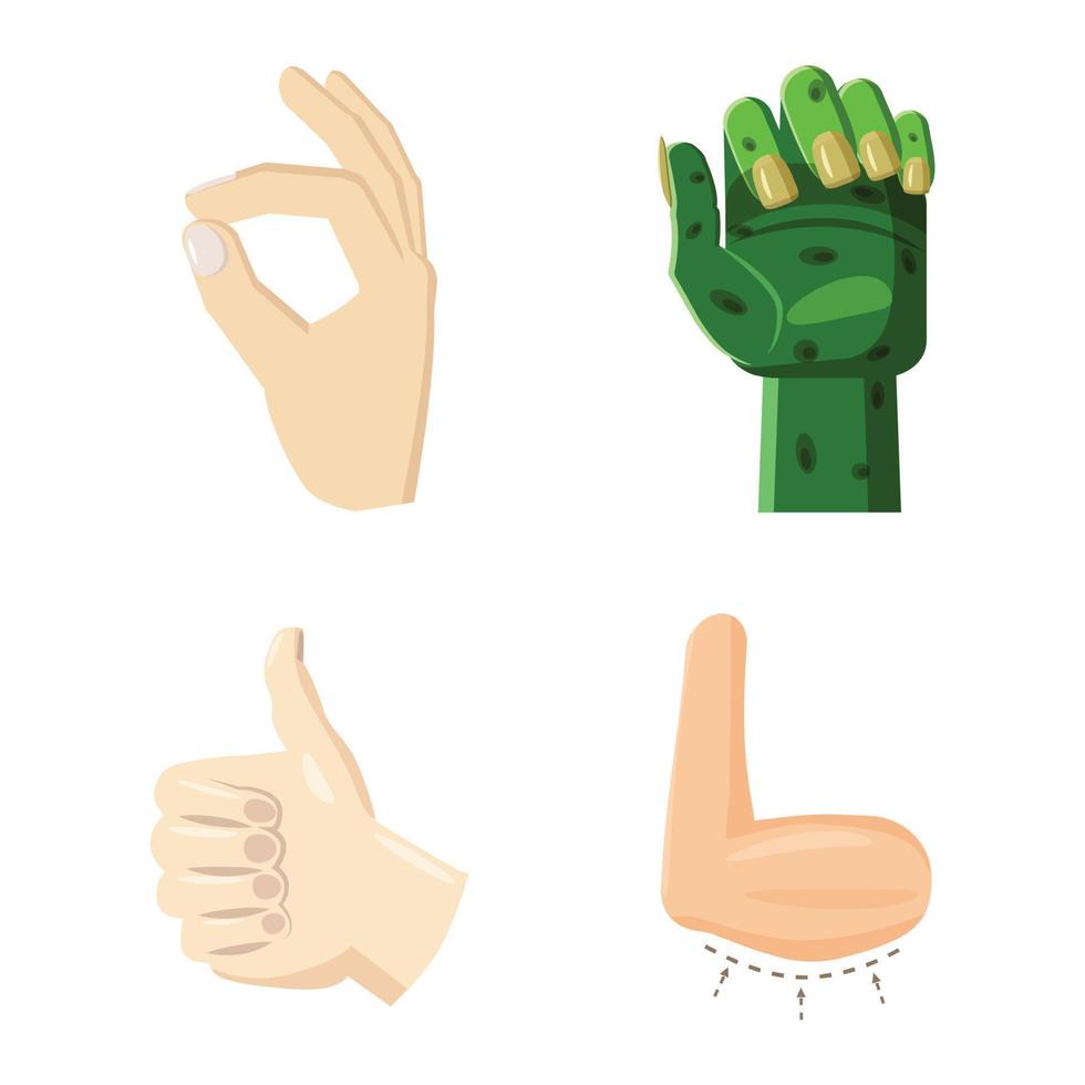 Hand icon set, cartoon style vector