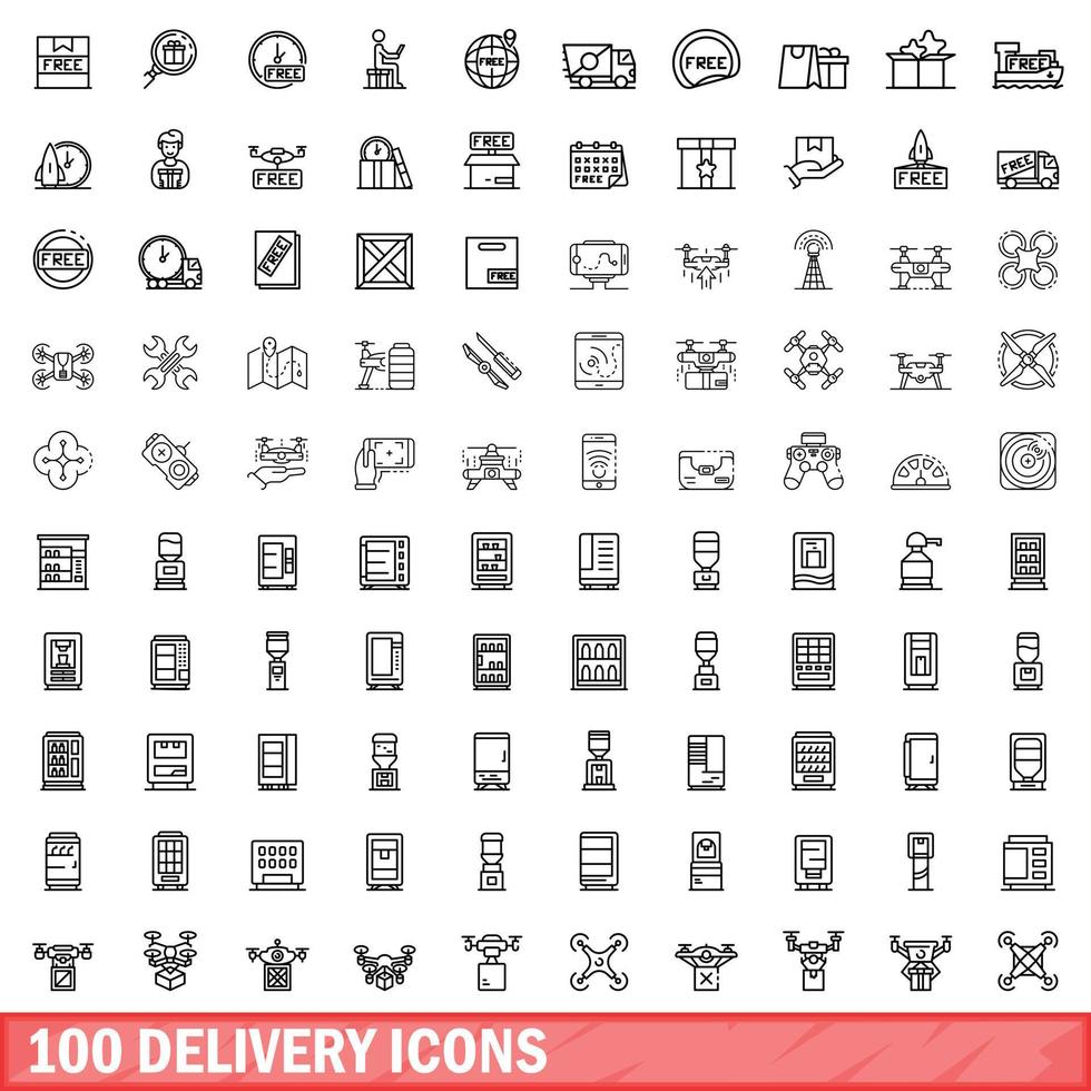 100 delivery icons set, outline style vector