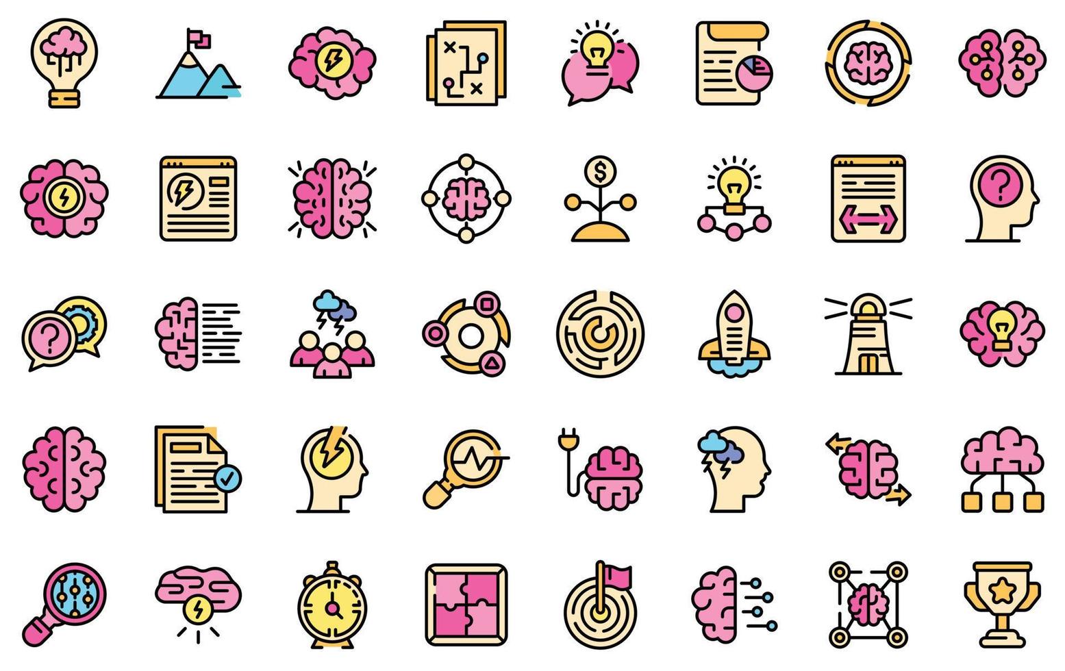 Brainstorming icons set line color vector