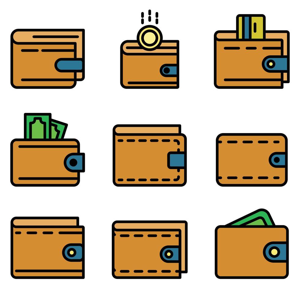 conjunto de iconos de billetera vector plano