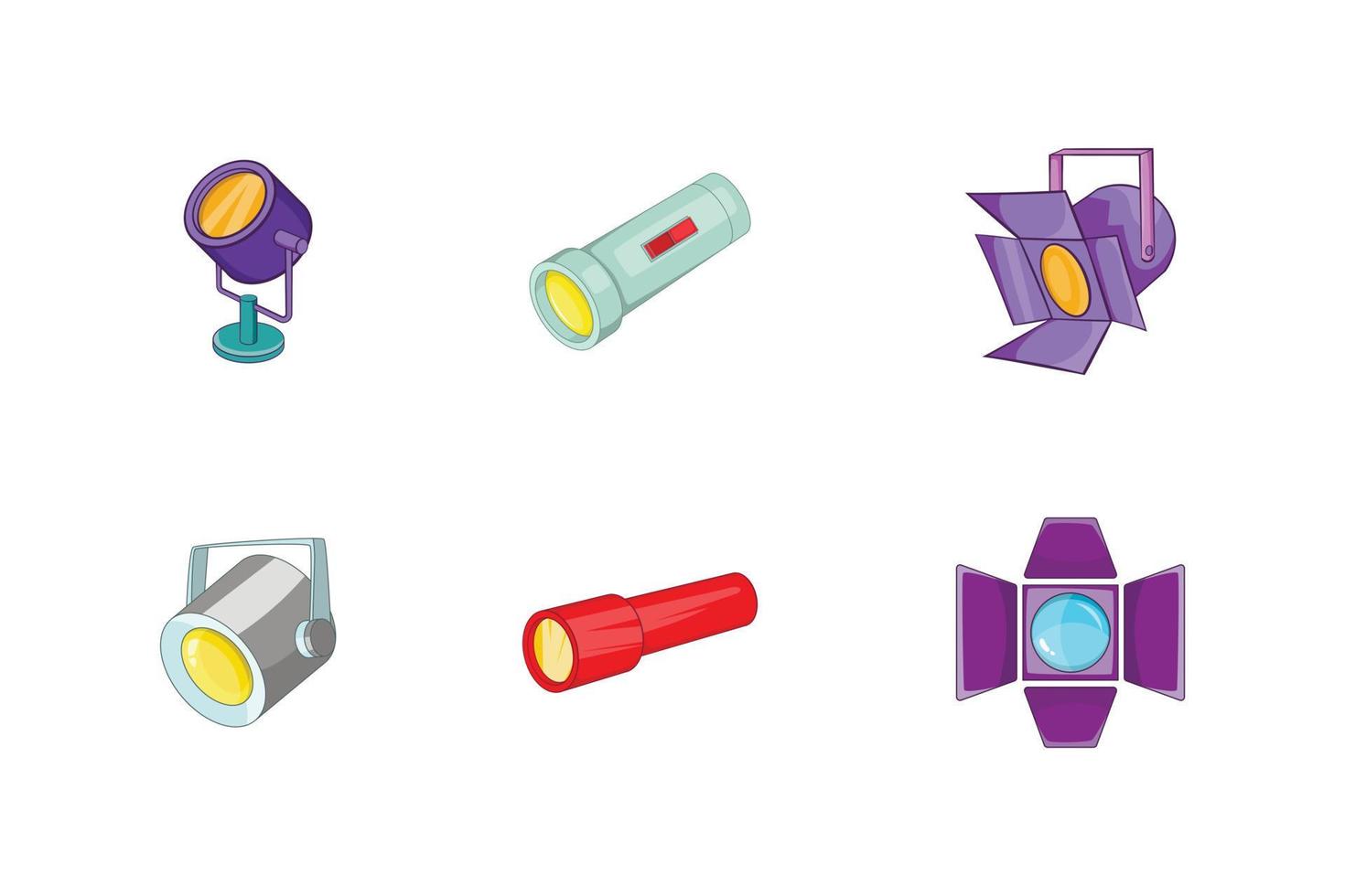 Spotlight icon set, cartoon style vector