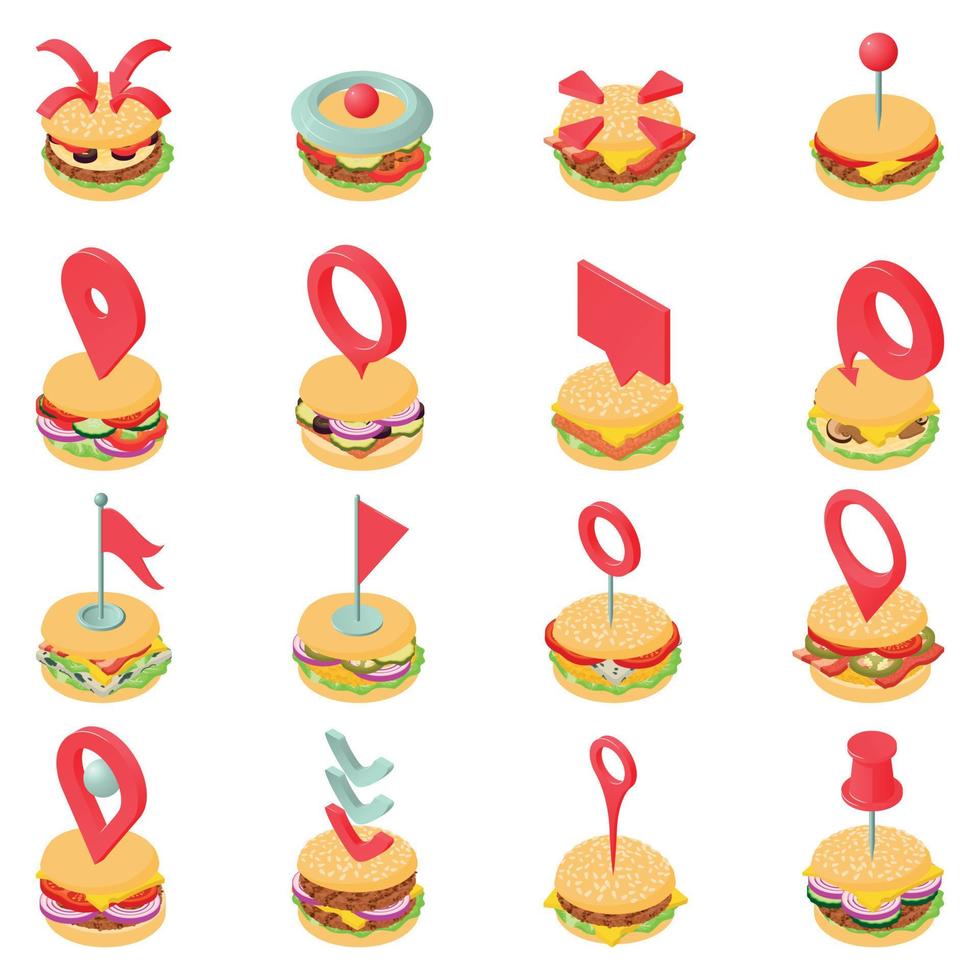 Hamburger steak icons set, isometric style vector