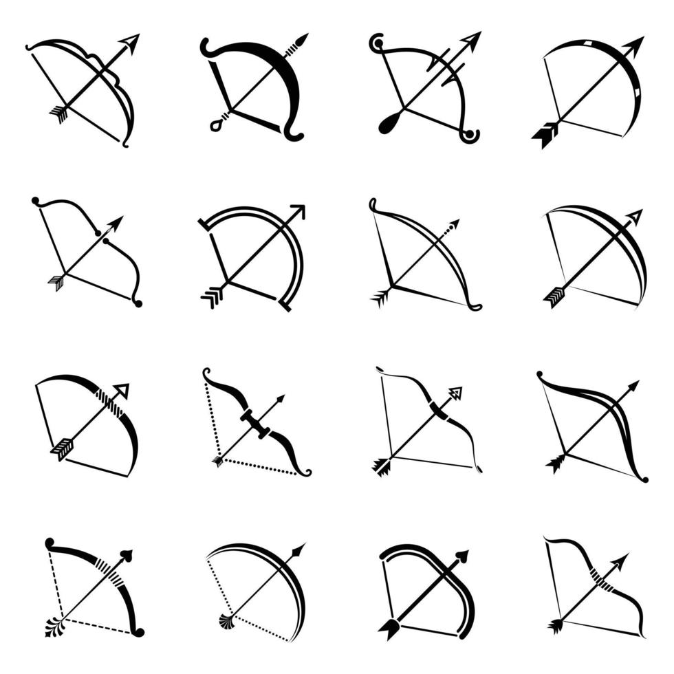 Bow arrow weapon icons set, simple style vector