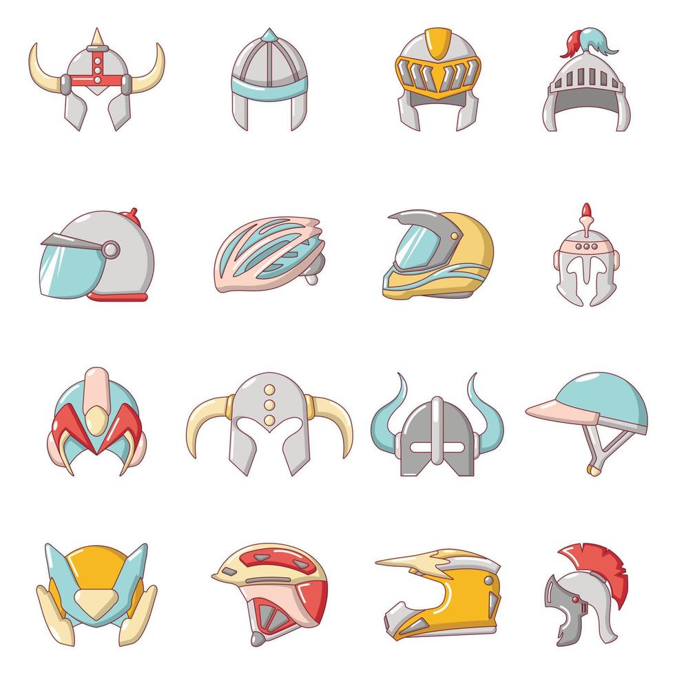 Helmet icons set, cartoon style vector