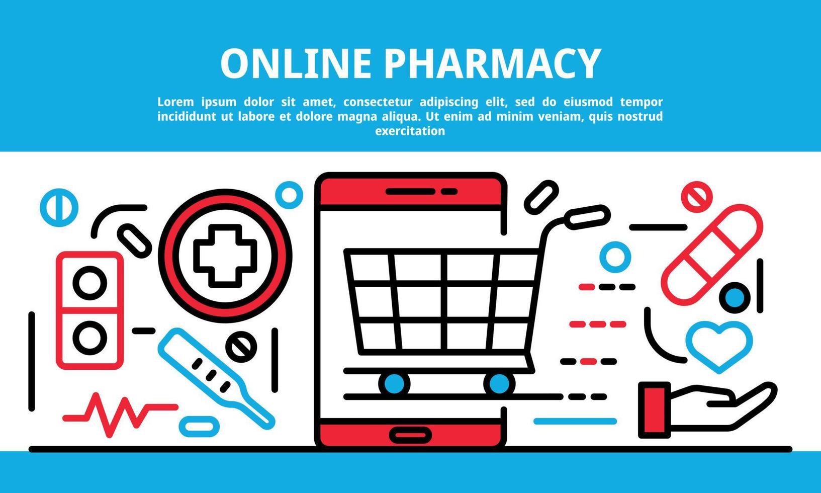 Online pharmacy banner, outline style vector