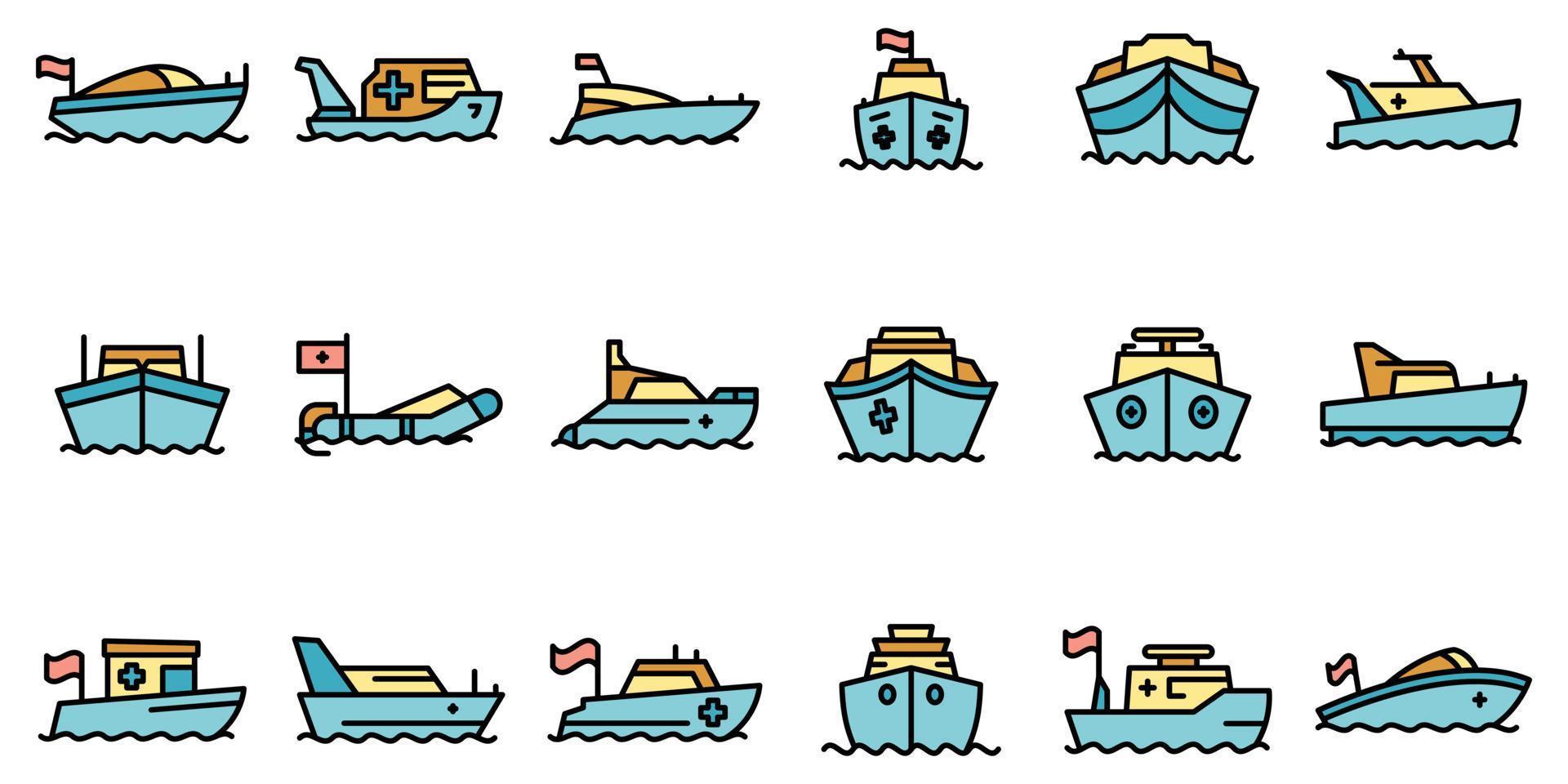 Rescue boat icons set vector flat