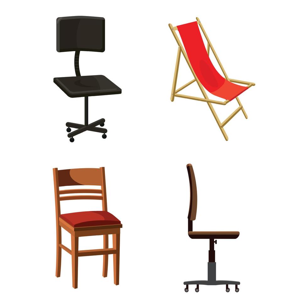 Chair icon set, cartoon style vector