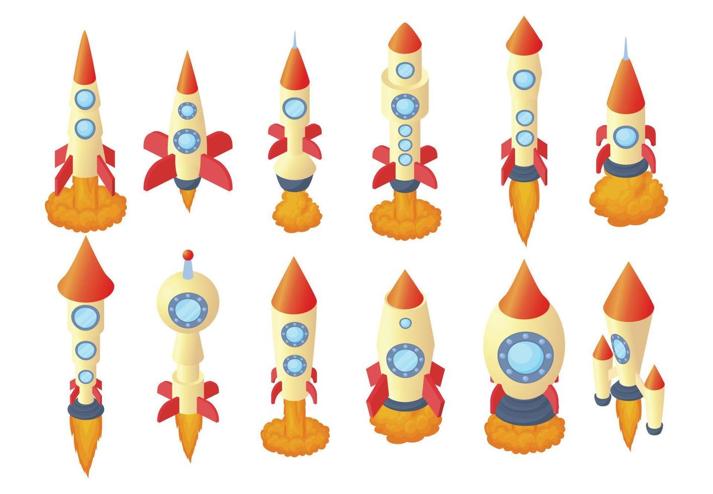 Rocket icon set, cartoon style vector