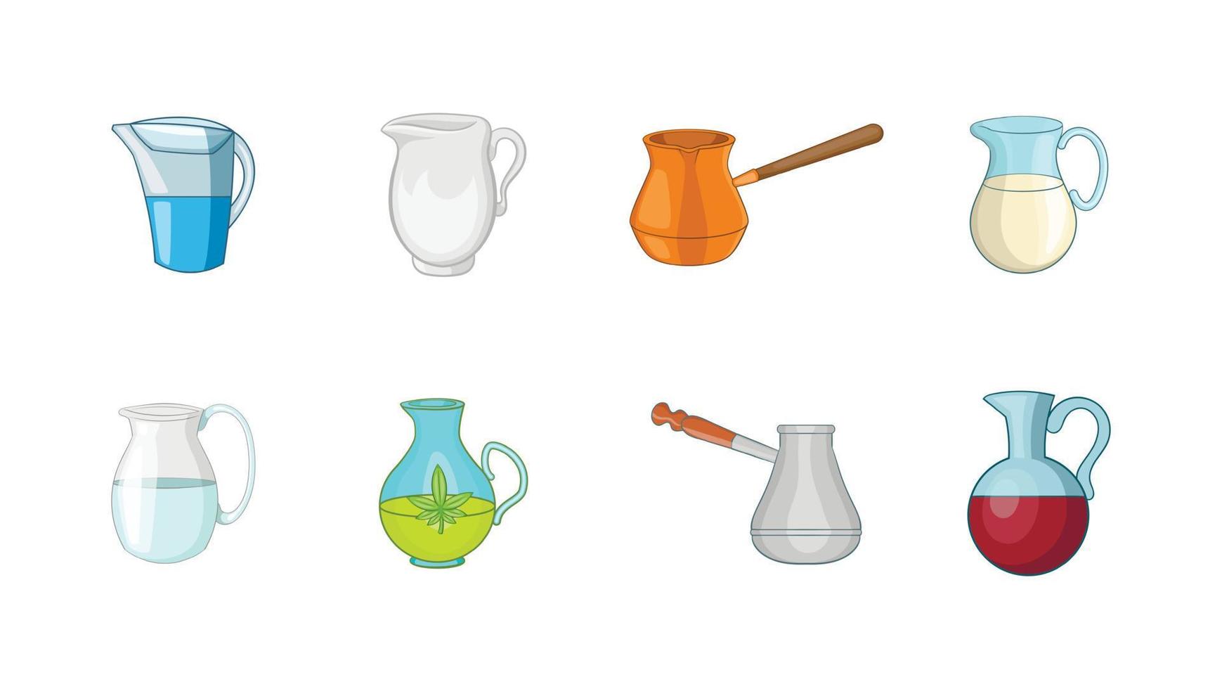 Jug icon set, cartoon style vector