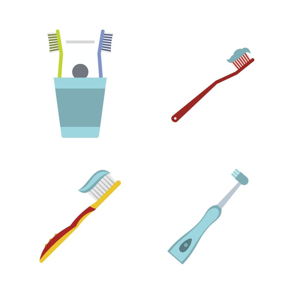 conjunto de iconos de cepillo de dientes, tipo plano vector