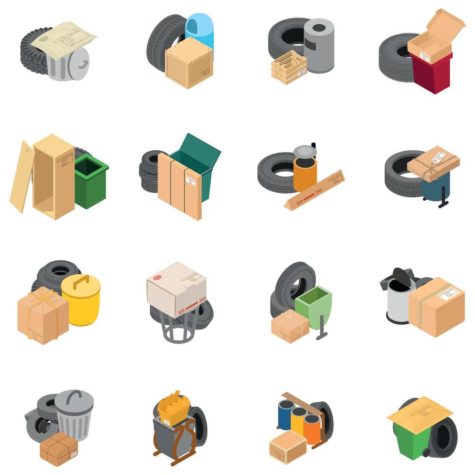 Hazardous waste icons set, isometric style vector