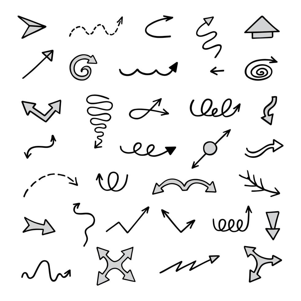 Vector set of hand drawn arrows, elements for presentation