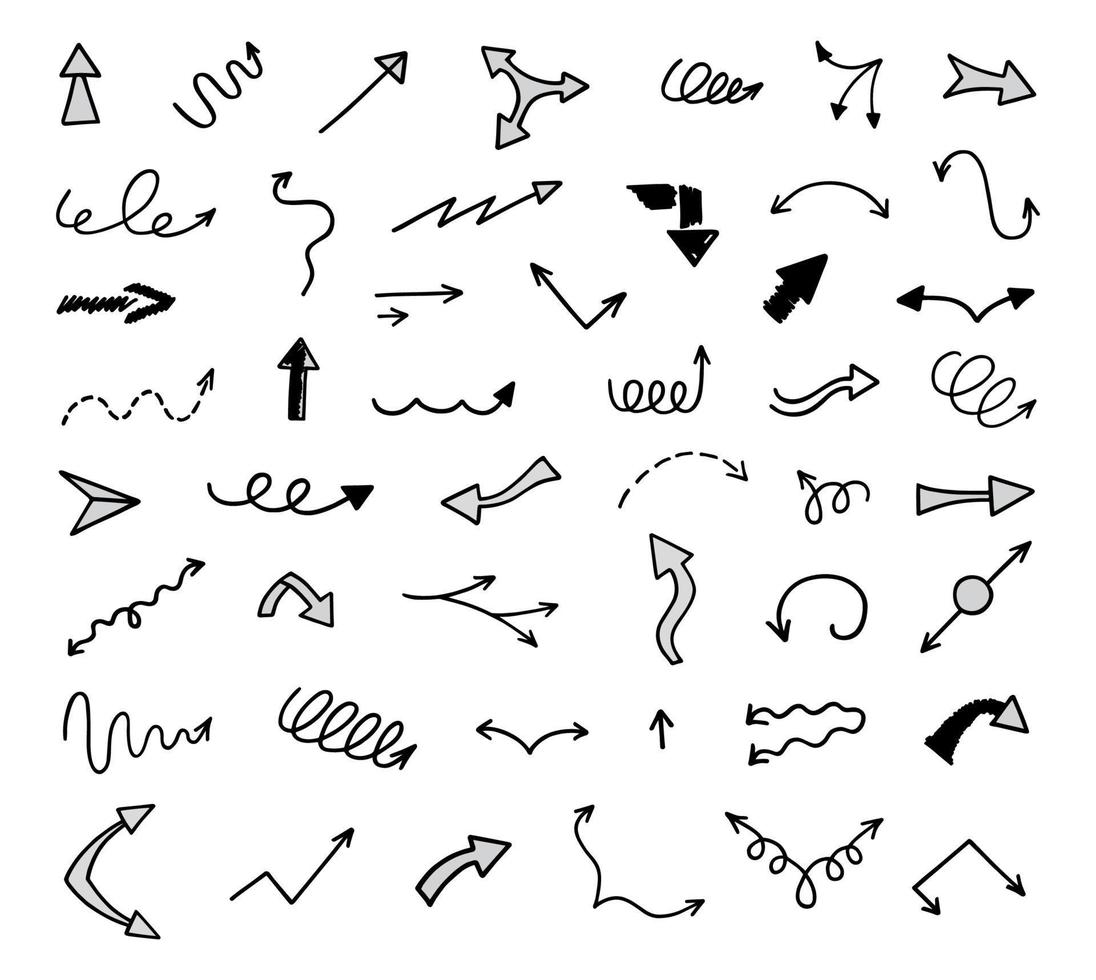 Vector set of hand drawn arrows, elements for presentation