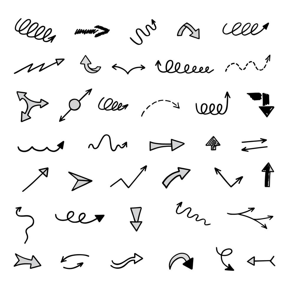 Vector set of hand drawn arrows, elements for presentation