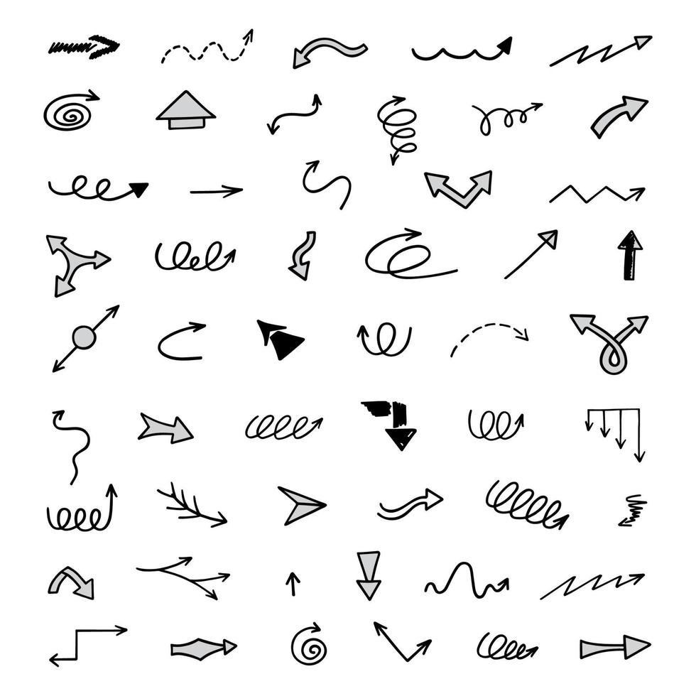 Vector set of hand drawn arrows, elements for presentation