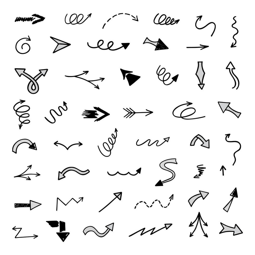 Vector set of hand drawn arrows, elements for presentation