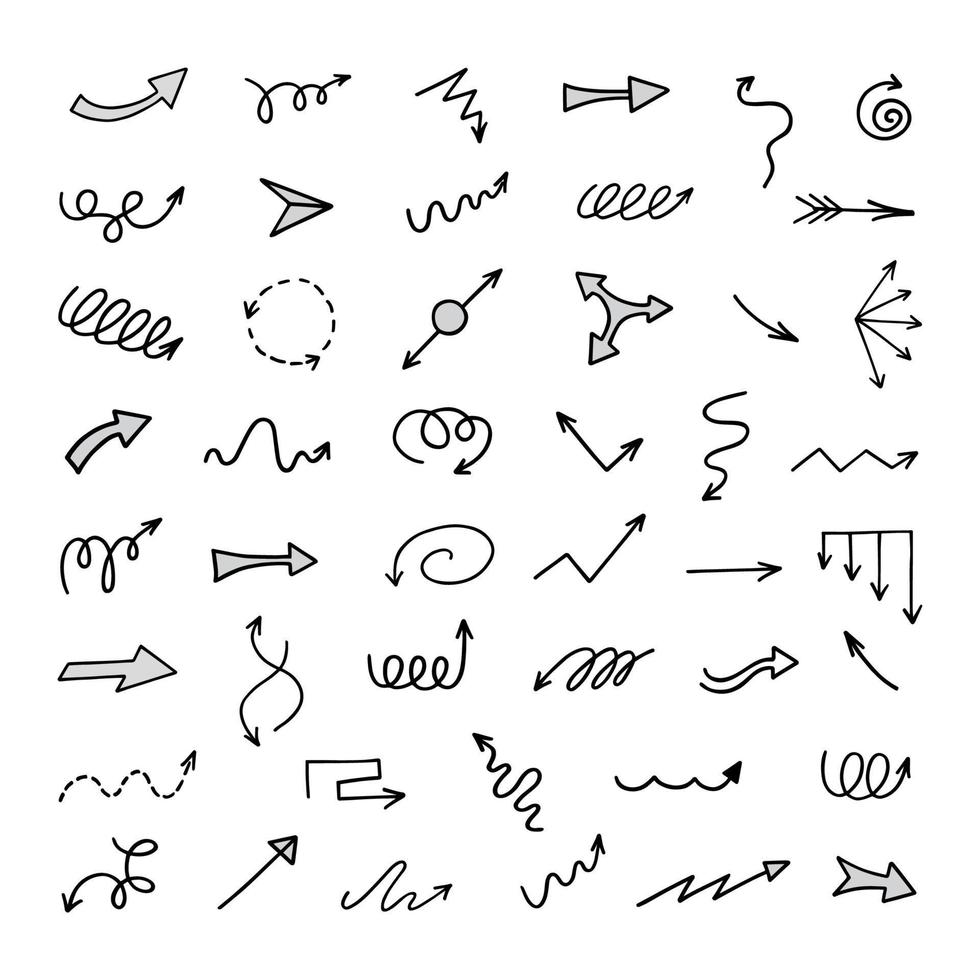 Vector set of hand drawn arrows, elements for presentation