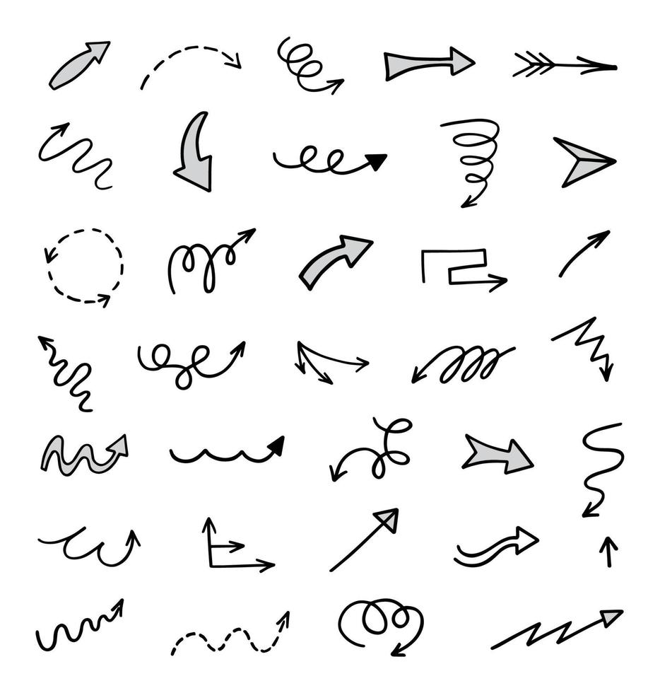 Vector set of hand drawn arrows, elements for presentation