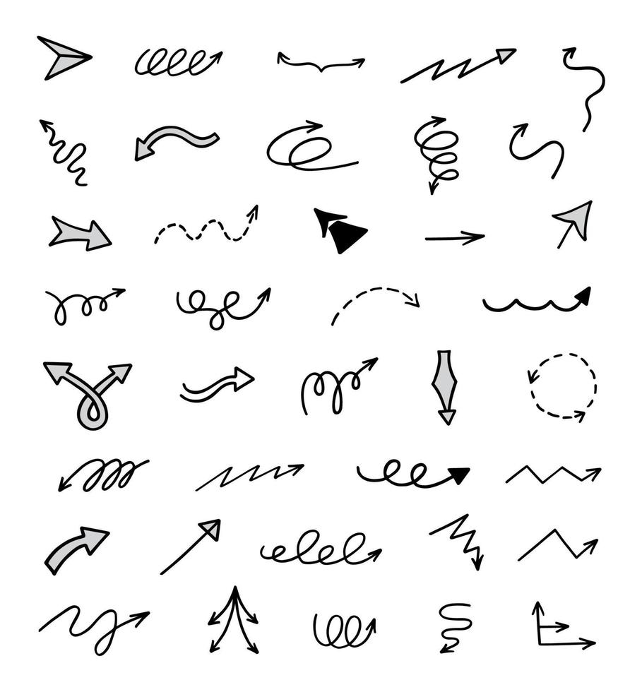 Vector set of hand drawn arrows, elements for presentation