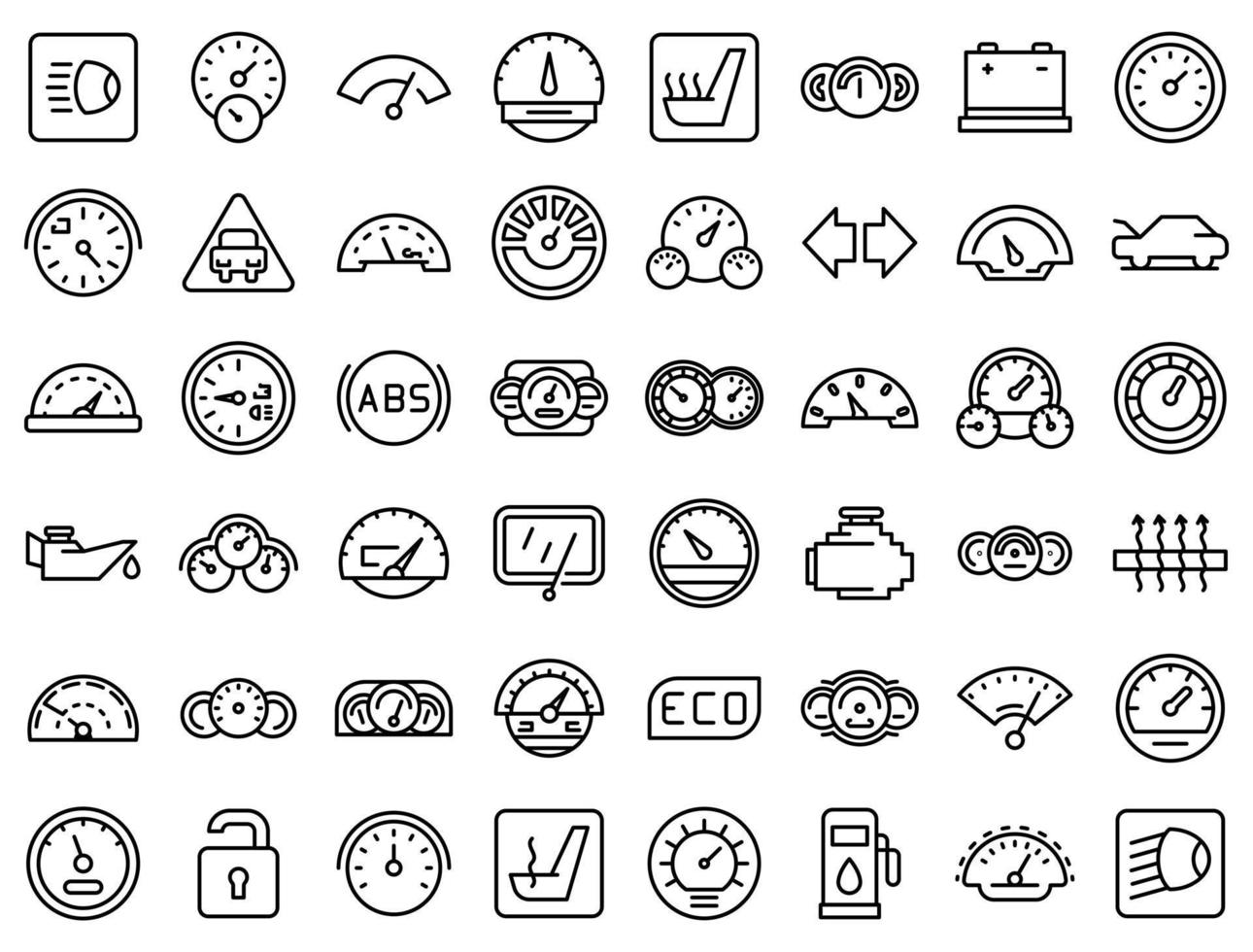 conjunto de iconos del tablero de instrumentos del coche, estilo de contorno vector