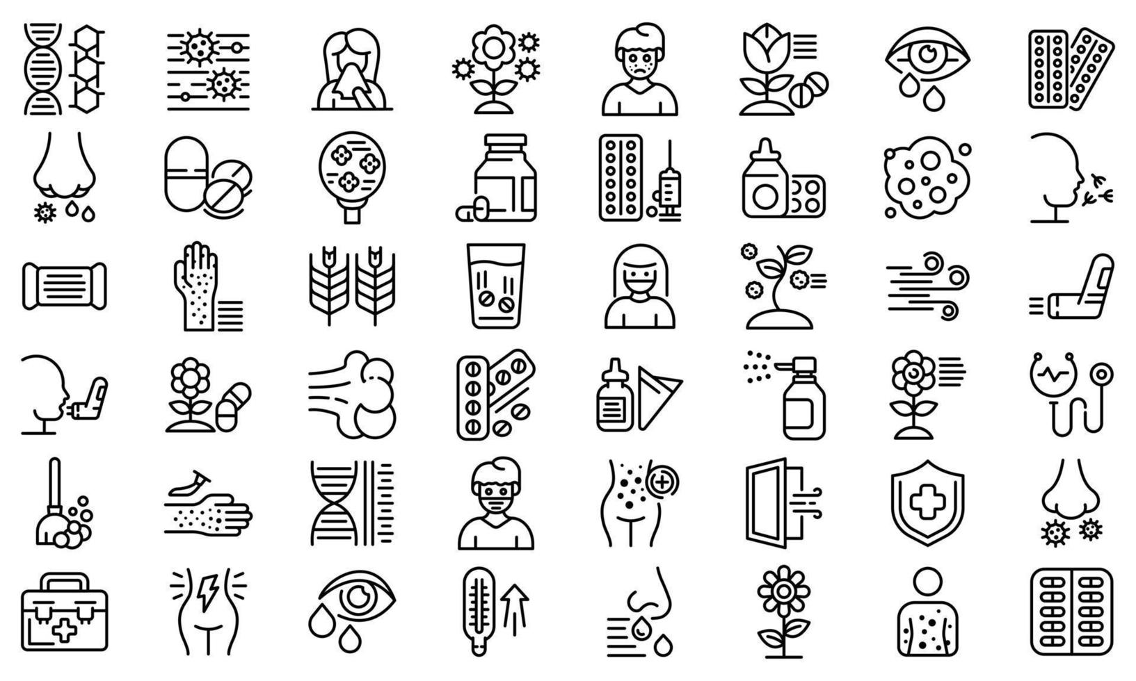 Seasonal allergy icons set, outline style vector