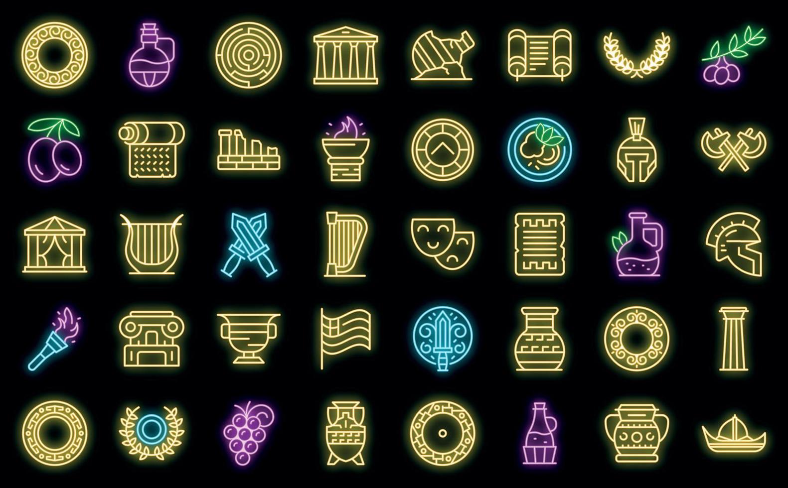 Pagoda icons set outline vector. Asian temple vector neon