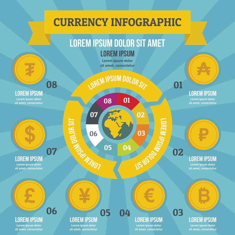 concepto de infografía de moneda, tipo plano vector