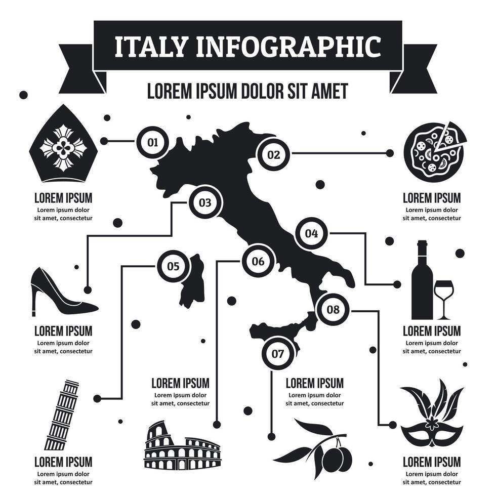 concepto infográfico de italia, estilo simple vector