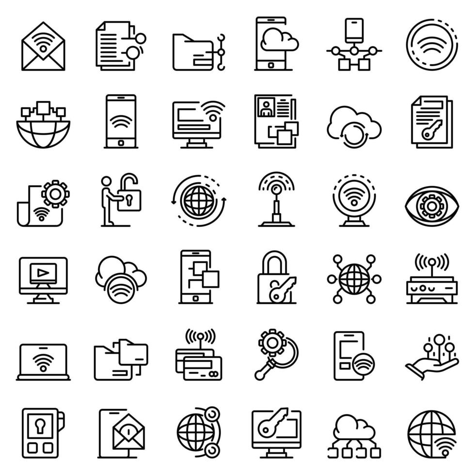 Remote access icons set, outline style vector