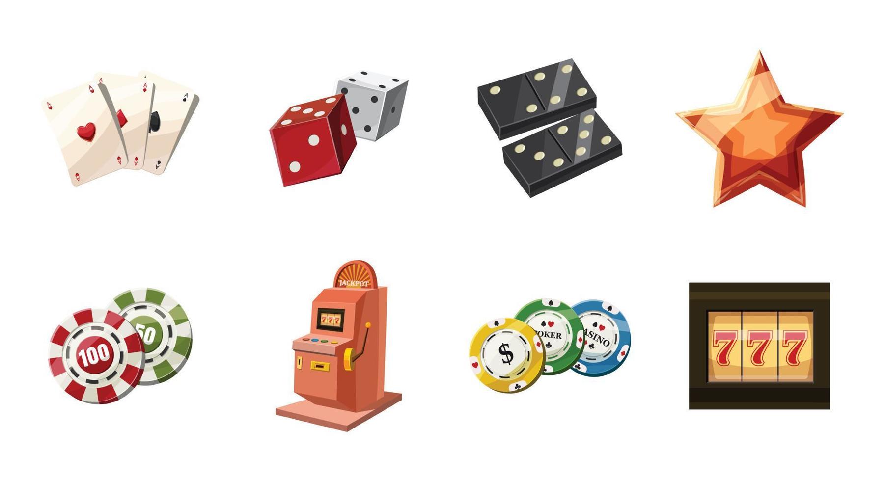 Gambling icon set, cartoon style vector