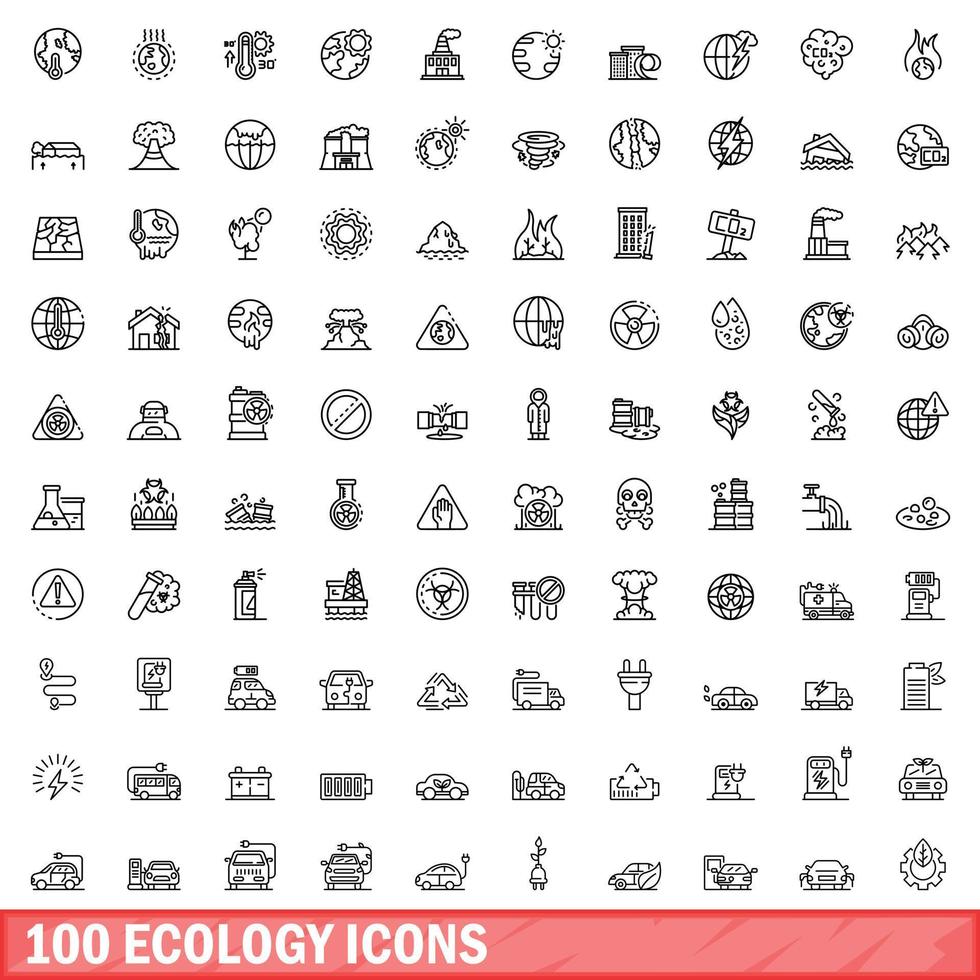 100 ecology icons set, outline style vector