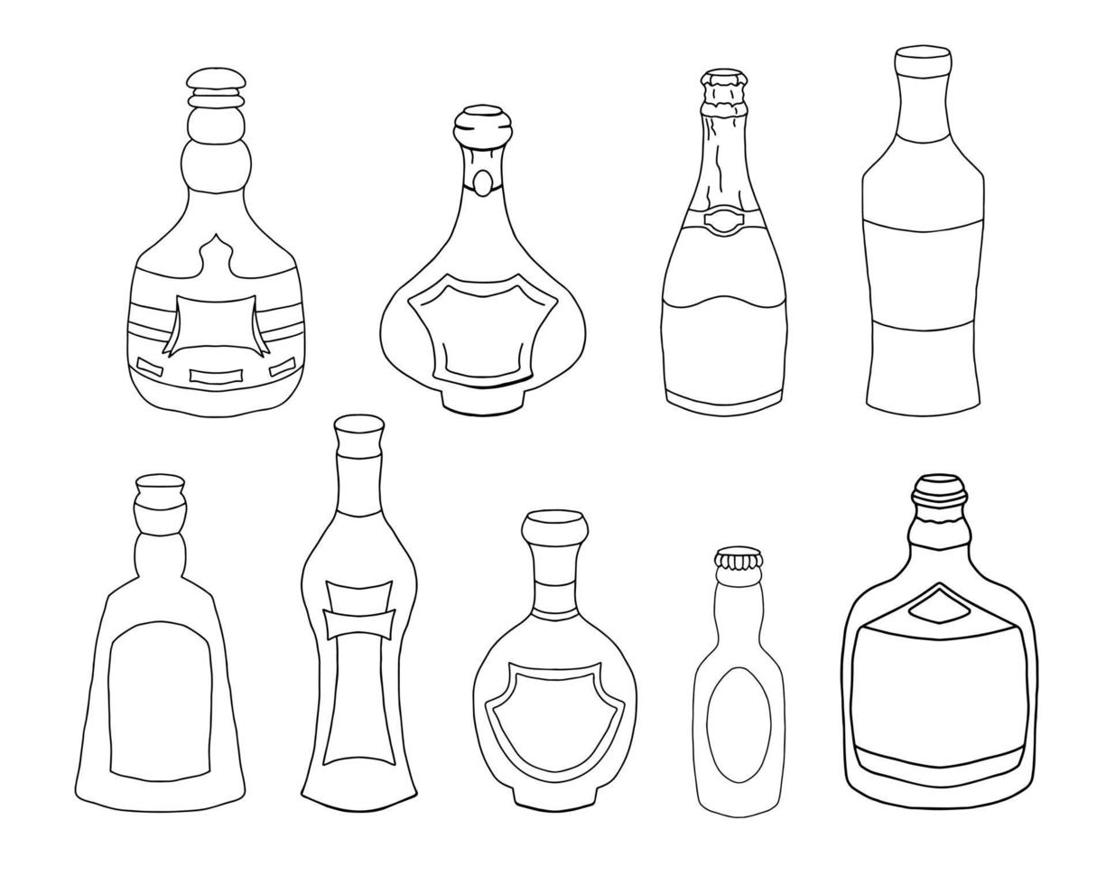 Set of Hand Drawn Liquor Bottles vector