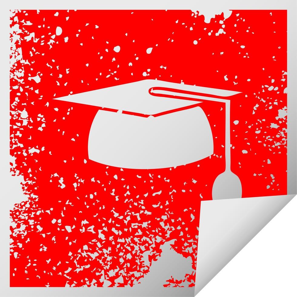 distressed square peeling sticker symbol graduation hat vector