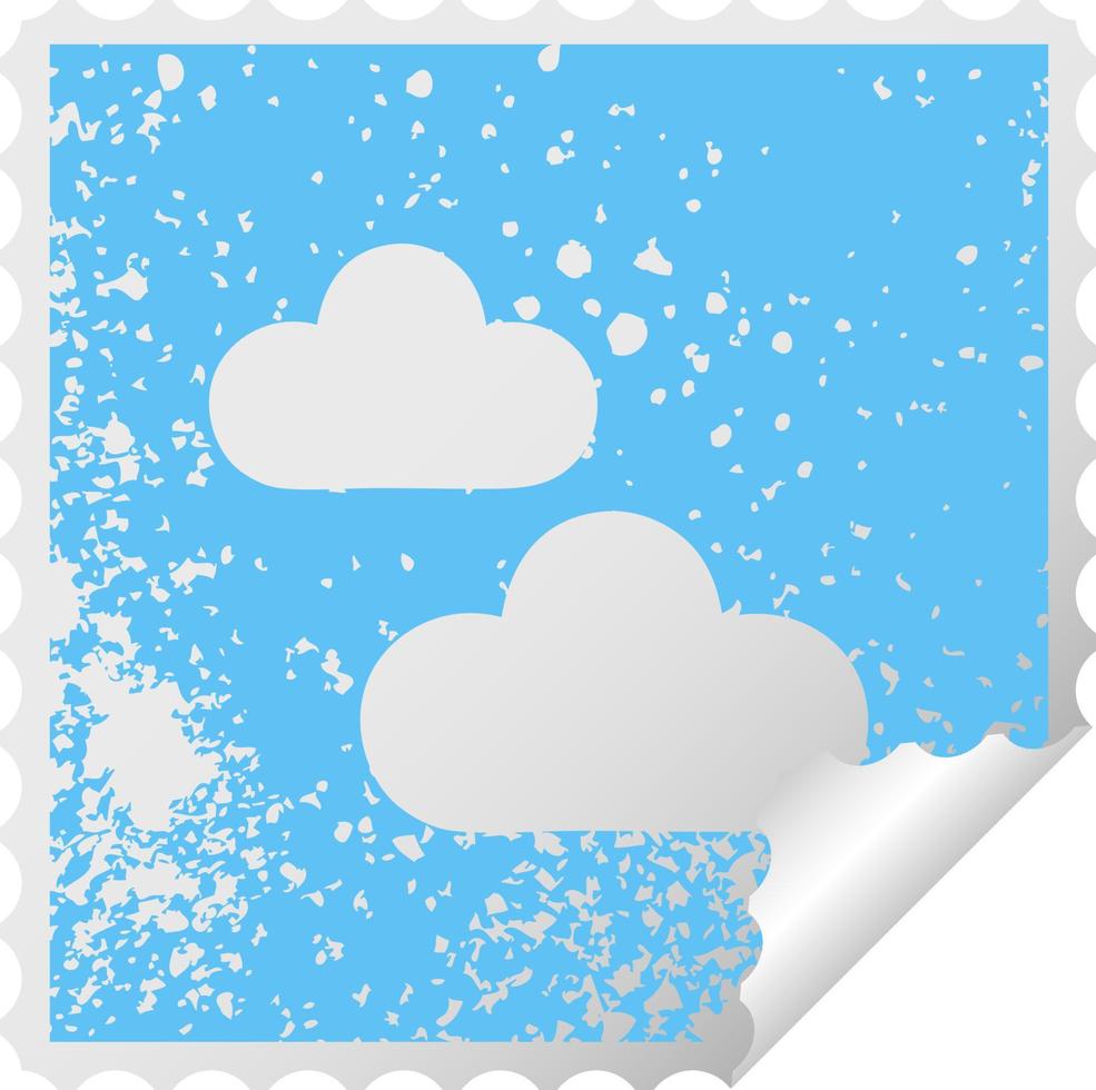 distressed square peeling sticker symbol snow cloud vector